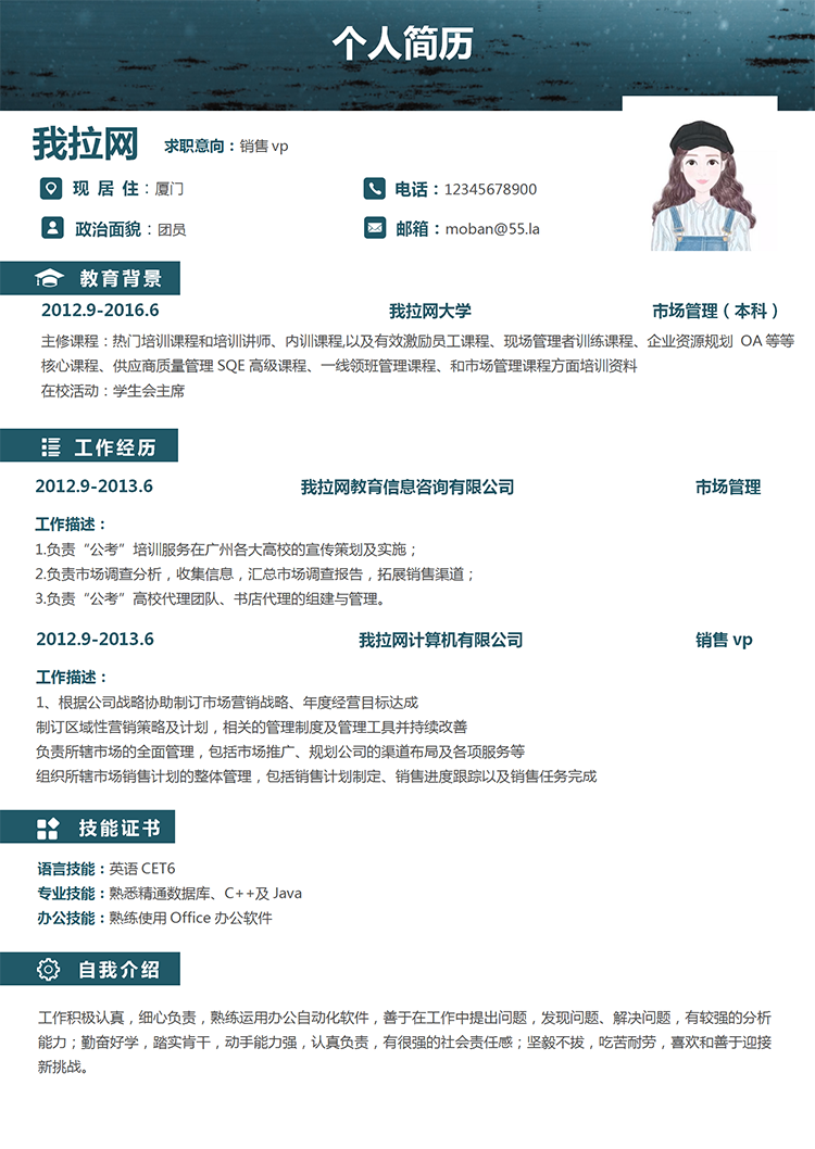 藍灰色銷售vp個人簡歷模板-1
