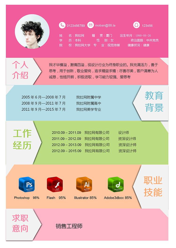 多色簡(jiǎn)潔銷售工程師word簡(jiǎn)歷模板-1