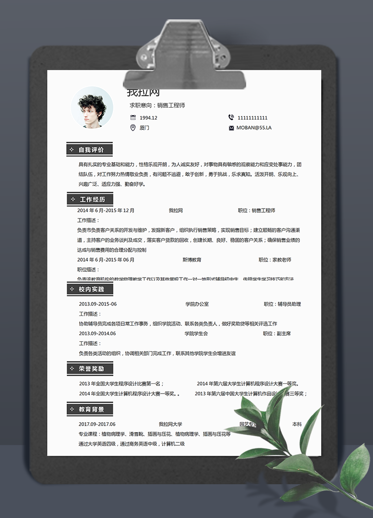 簡約風銷售工程師word簡歷模板