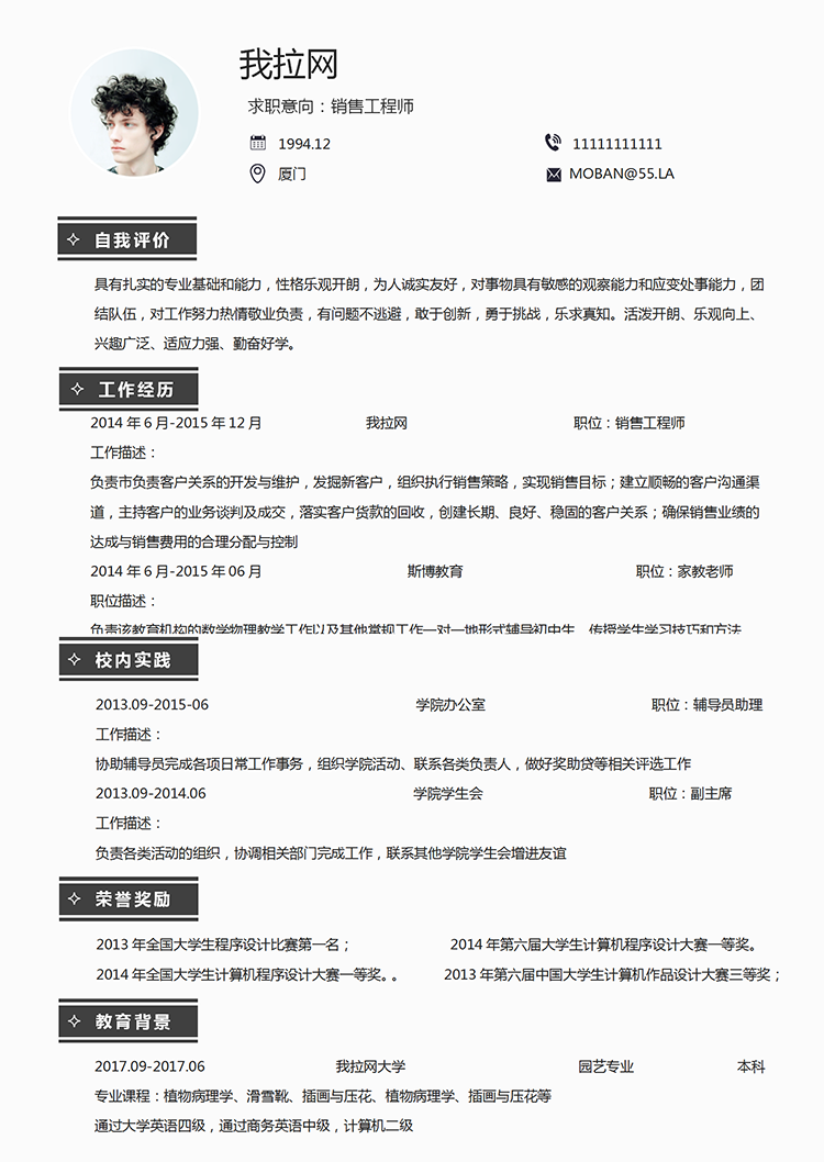 簡約風銷售工程師word簡歷模板-1