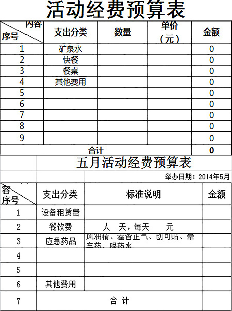活動經費預算表-1